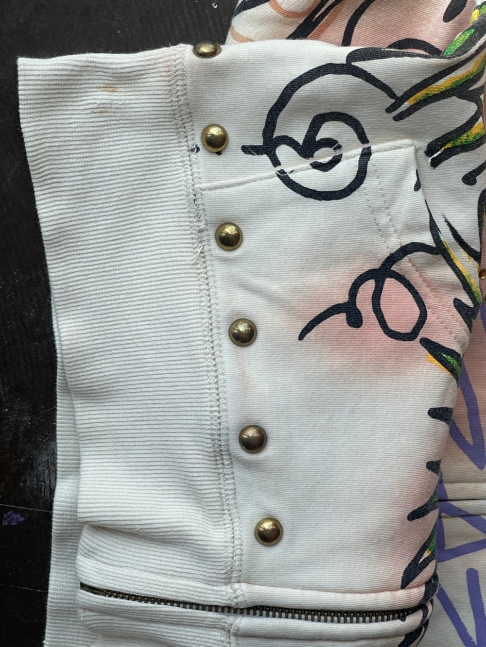 Ed Hardy Cream Hoodie with Purple and Gold Stud Accents - Picture 9 of 13